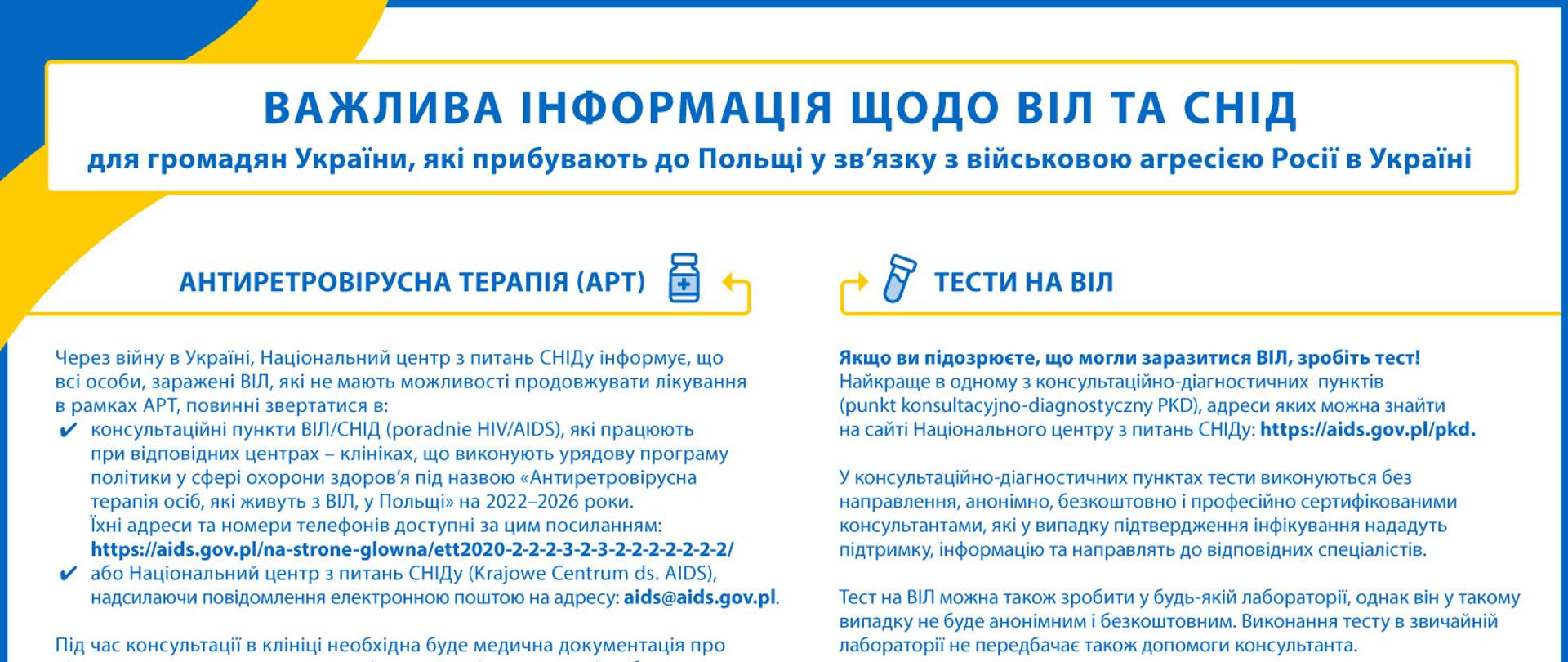
Udzielanie i rozliczanie świadczeń zdrowotnych związanych z leczeniem ARV dla uchodźców wojennych z Ukrainy
