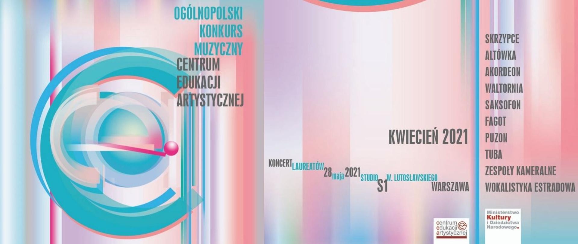 Plakat Ogólnopolskiego Konkursu Muzyczny CEA 2021