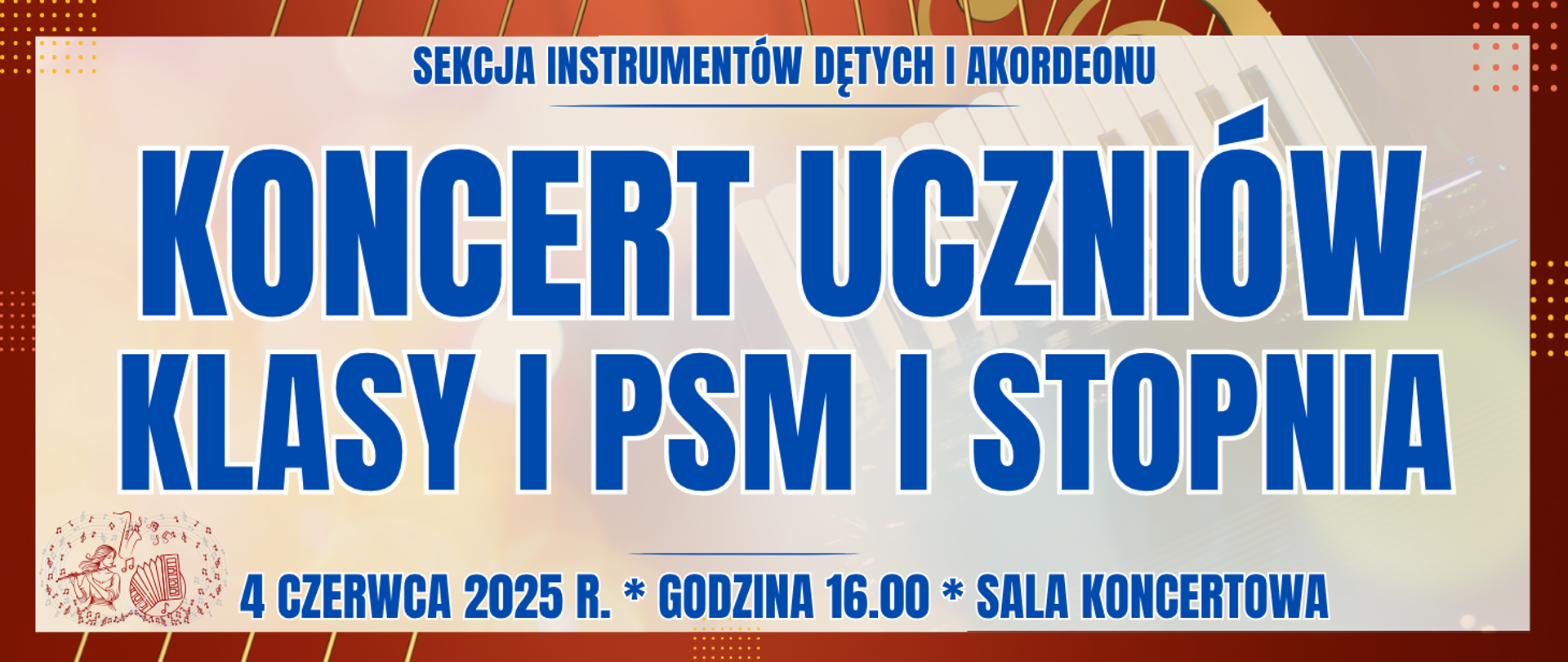 baner z brązową ramką w tle półprzezroczysty akordeon oraz informacja o wydarzeniu