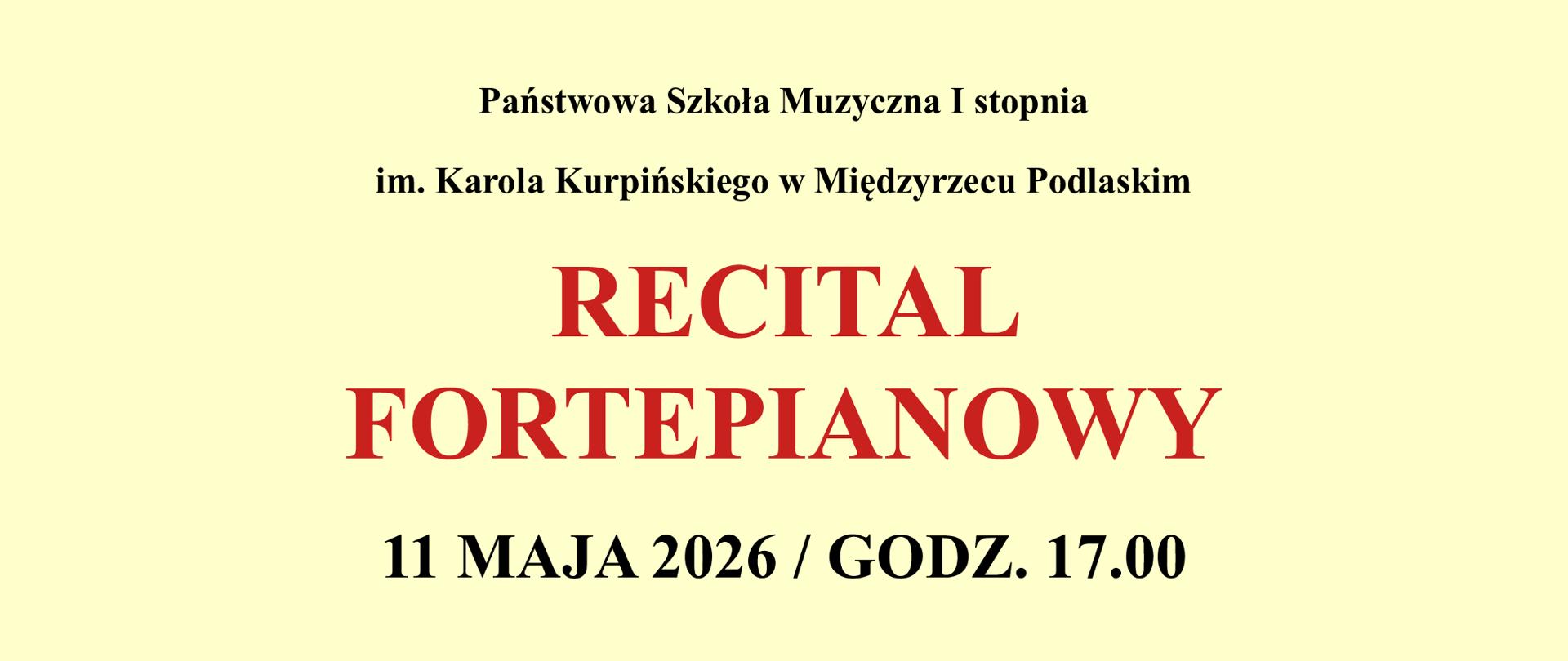 Plakat na jasnym tle informujący o recitalu fortepianowym Ayhama Hammoura, który ma się odbyć 11 maja 2026