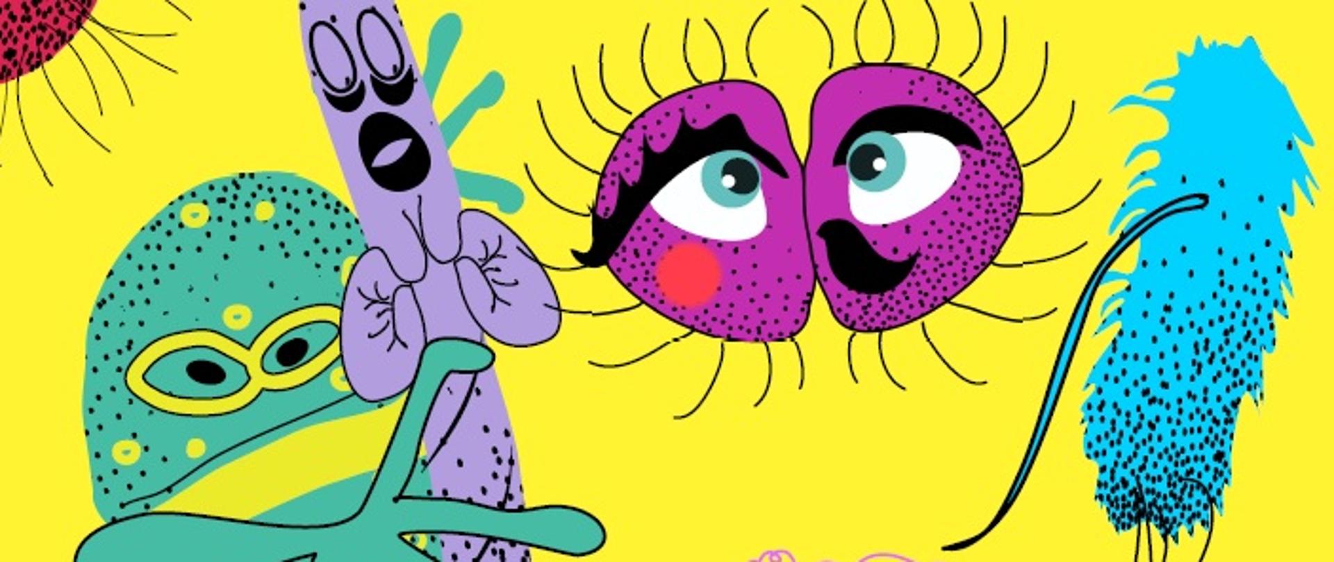 Zdjęcie przedstawia animowane bakterie