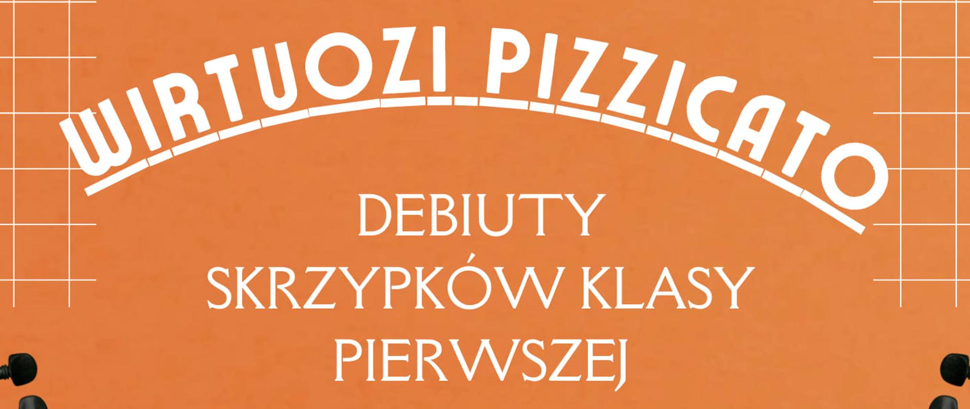 Plakat zawiera treści zawierające informacje o wydarzeniu. Tło po kolorze pomarańczowym z elementami muzycznymi. W prawym górnym rogu widnieje logo szkoły. 