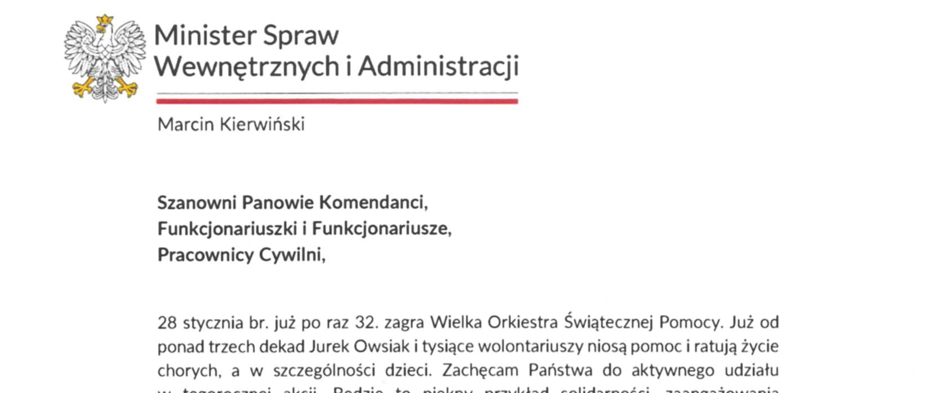 List Pana Ministra Marcina Kierwińskiego do funkcjonariuszy służb podległych MSWiA