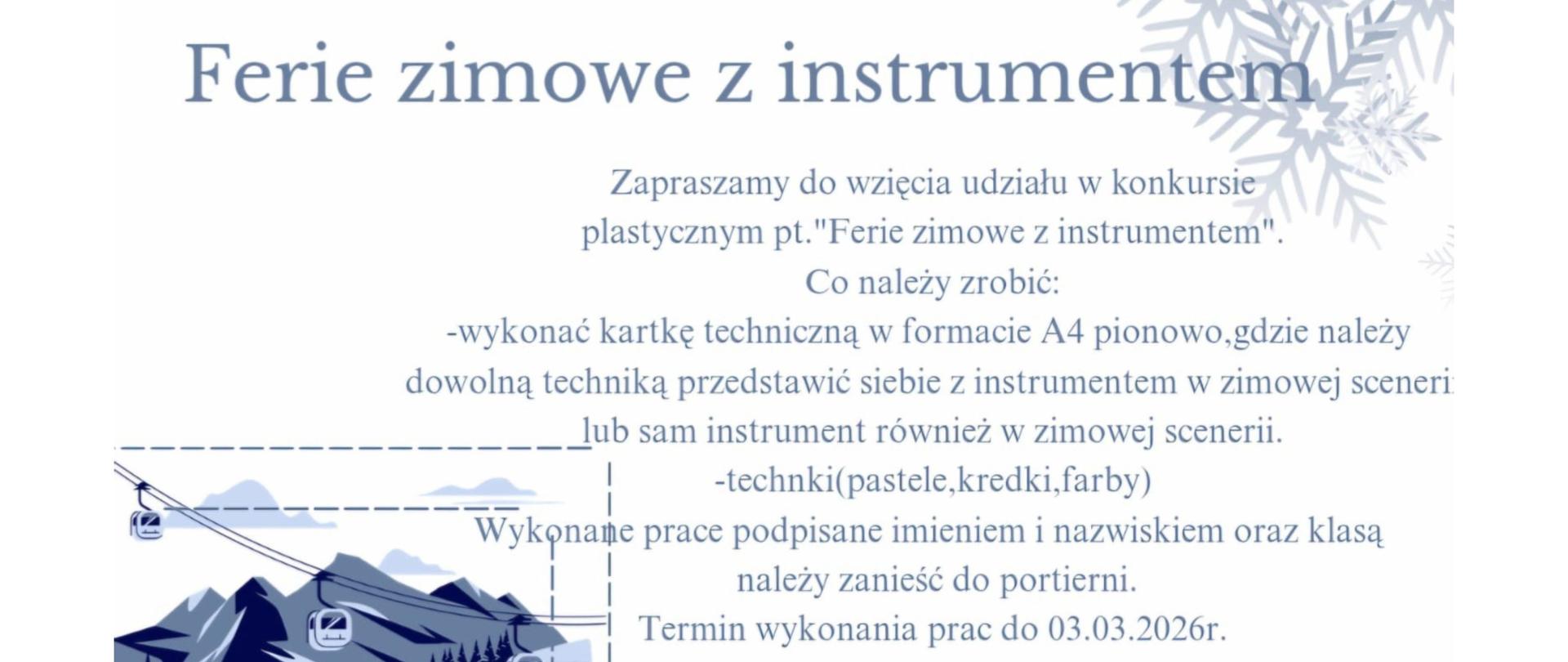 plakat konkursu "Ferie zimowe z instrumentem"