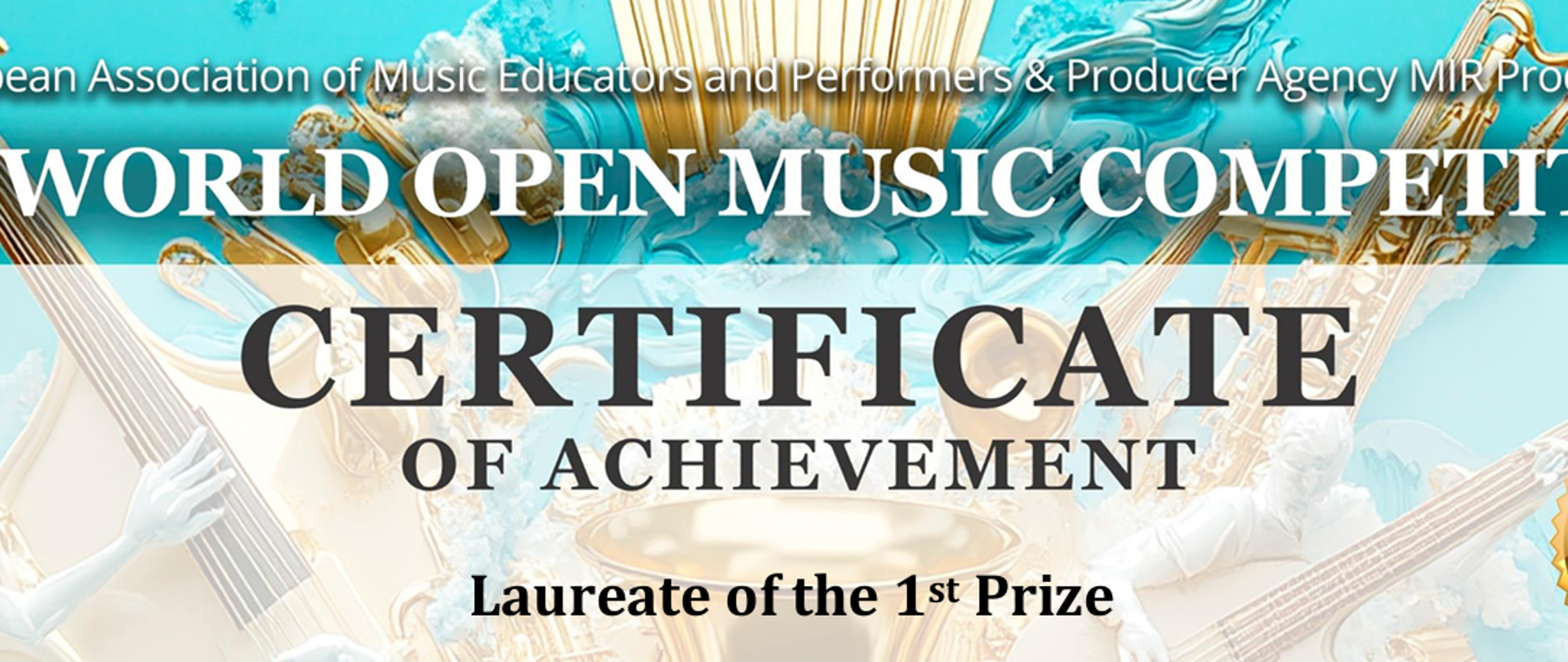 Certyfikat z 16 Word Open Music Competition