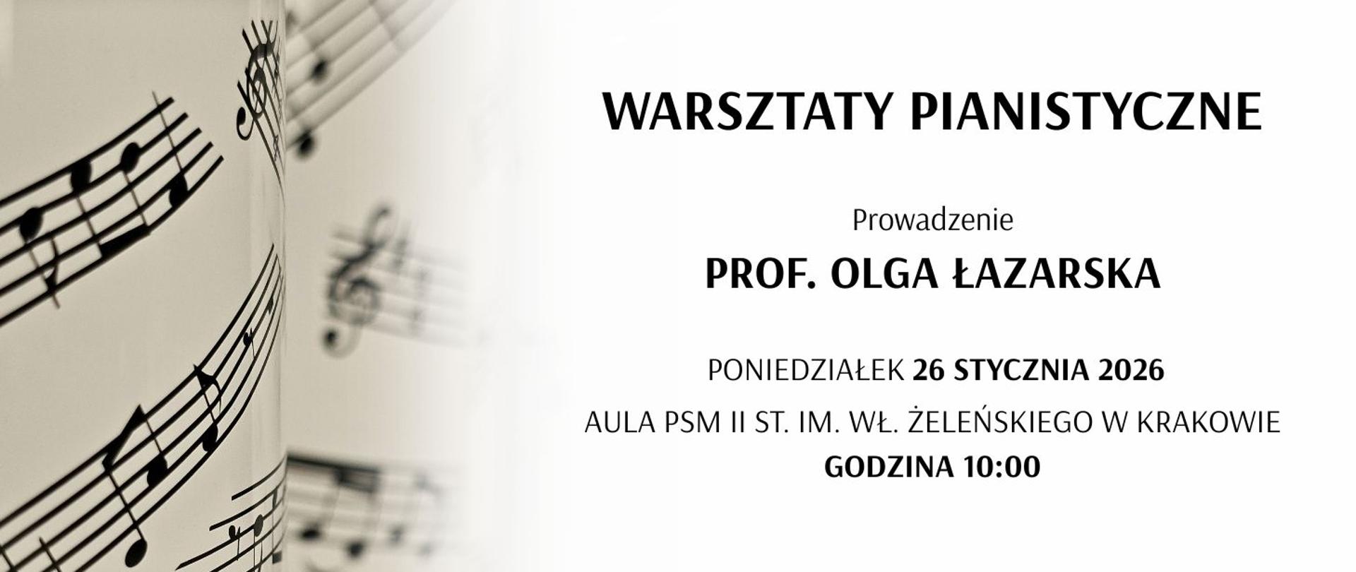 Warsztaty pianistyczne 26.01.2026 godz.10.00 białe tło i z boku nuty