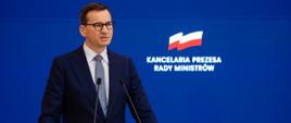 Premier Mateusz Morawiecki podczas konferencji prasowej w KPRM