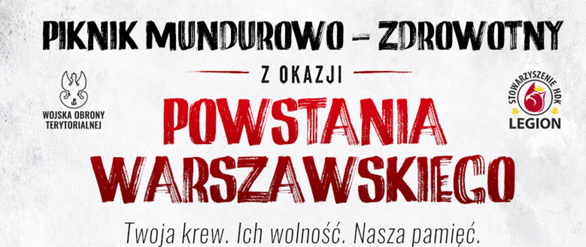 Plakat promujący Piknik Mundurowo-Zdrowotny na PGE Narodowym z okazji Powstania Warszawskiego
