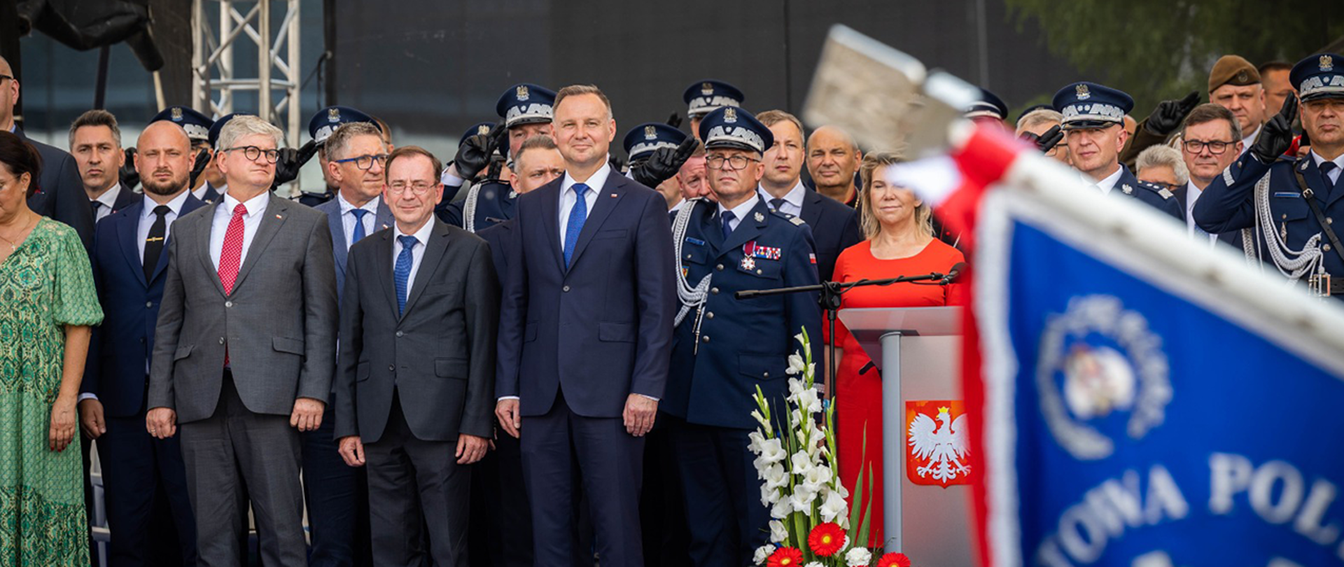 Centralne obchody Święta Policji w Katowicach. Na zdjęciu między innymi prezydent RP Andrzej Duda oraz minister Mariusz Kamiński.