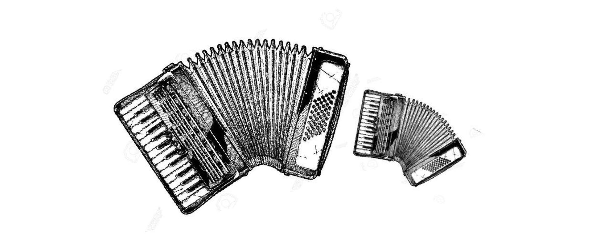 Plakat przedstawia informacje dot. popisu klasy akordeony, 16 lutego o godz. 16:00. Na środku znajdują się dwie grafiki akordeonów. 