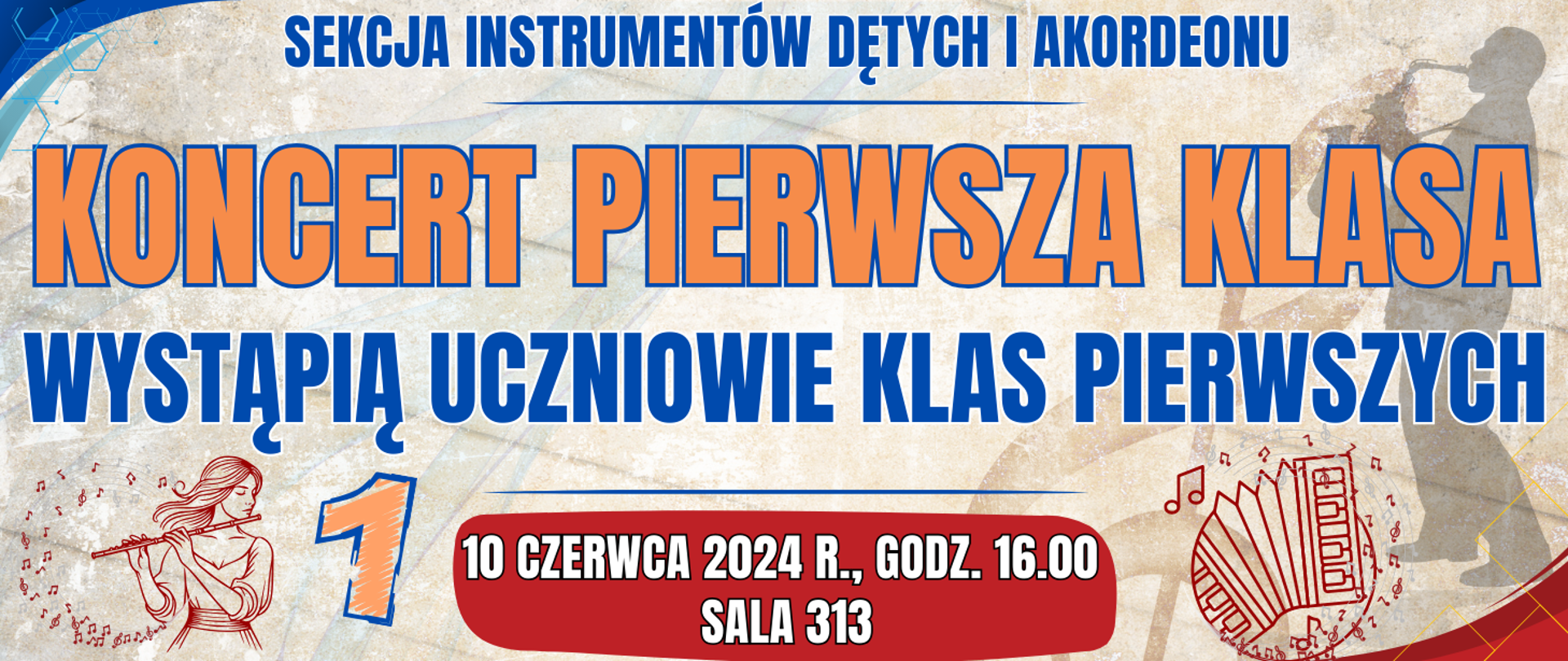 kolorowe jasne tło z muzycznymi elementami typu clipart oraz informacja o wydarzeniu