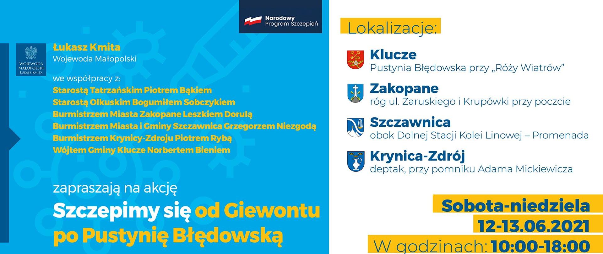Plenerowa akcja szczepień "Szczepimy się od Giewontu po Pustynię Błędowską”