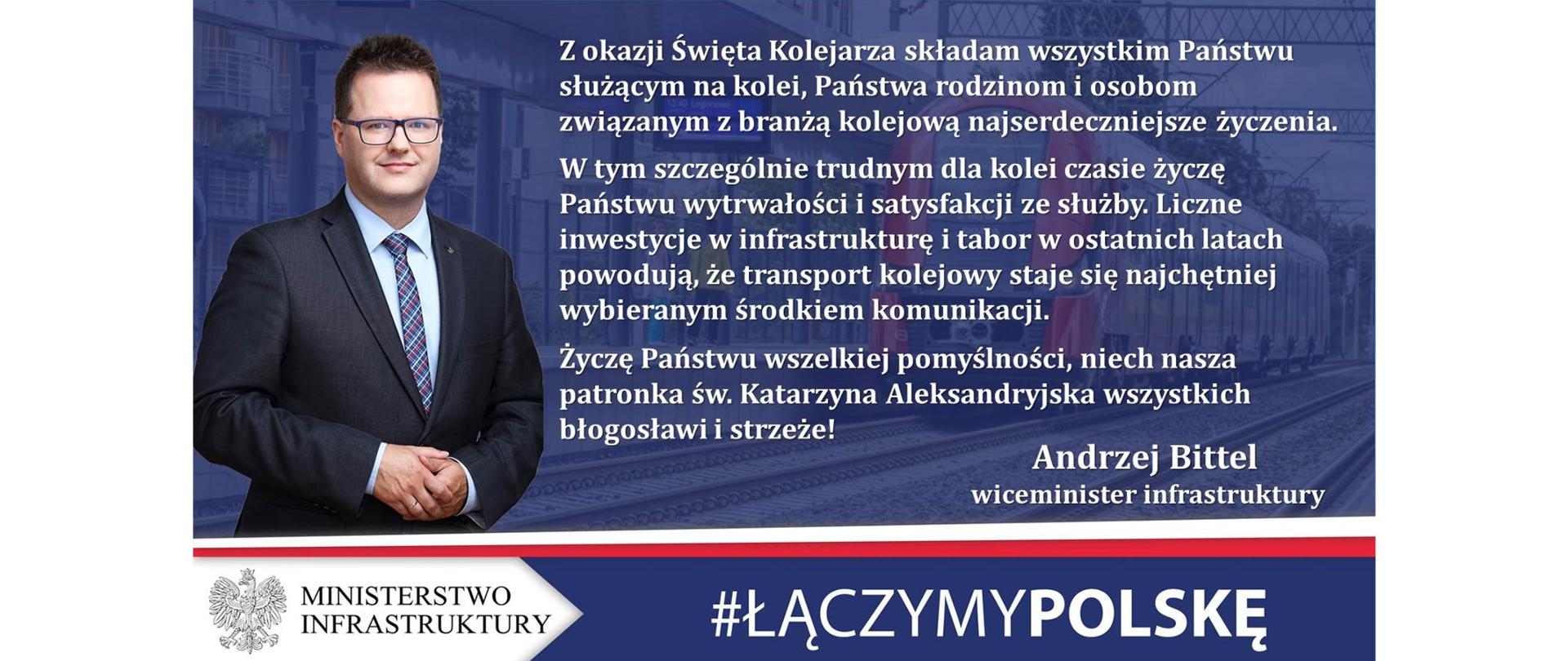 Życzenia od wiceministra Andrzeja Bittela z okazji Święta Kolejarza - infografika