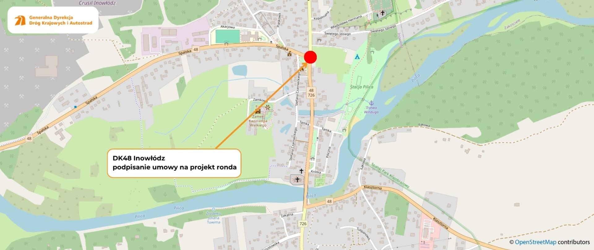 DK48 - Inowłódz budowa ronda - mapa