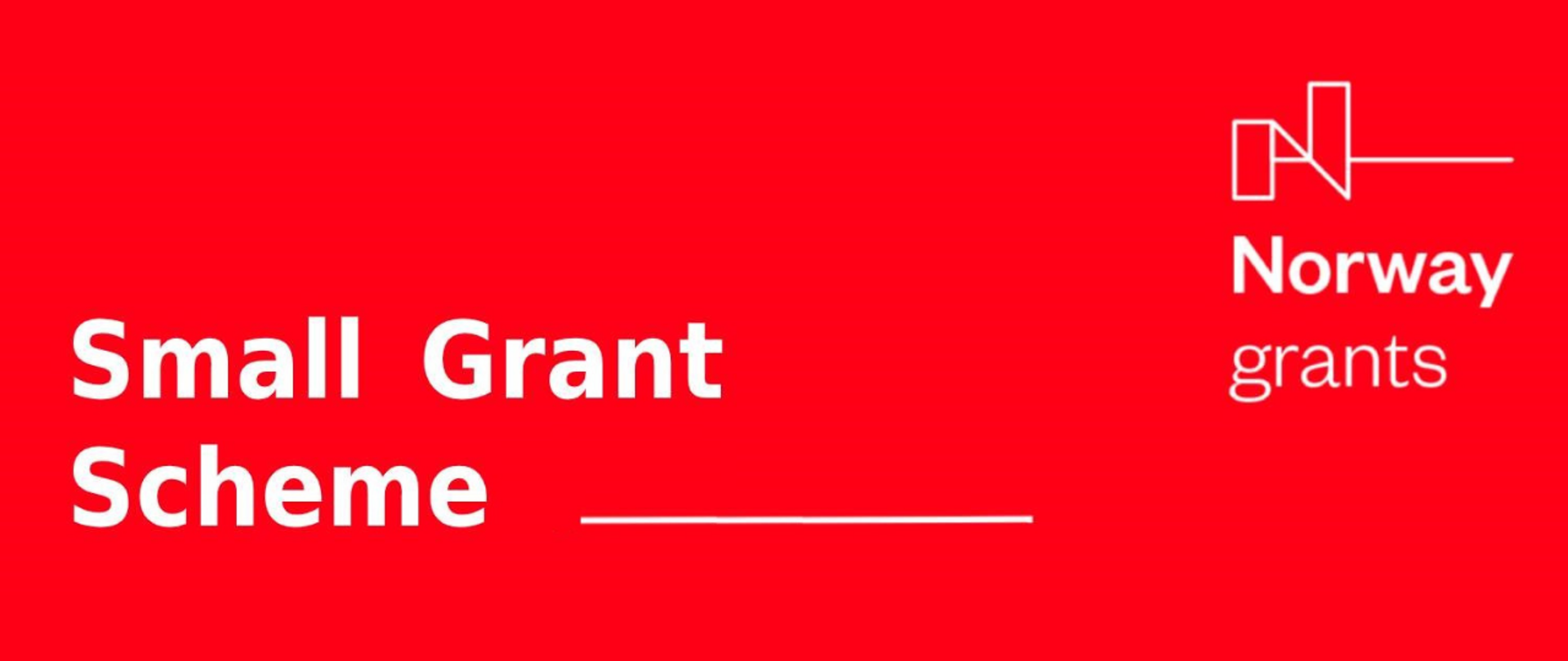 Na czerwonym tle napis SMall Grant Scheme, po prawo Logo Norway Grants, poniżej napis Norway grants