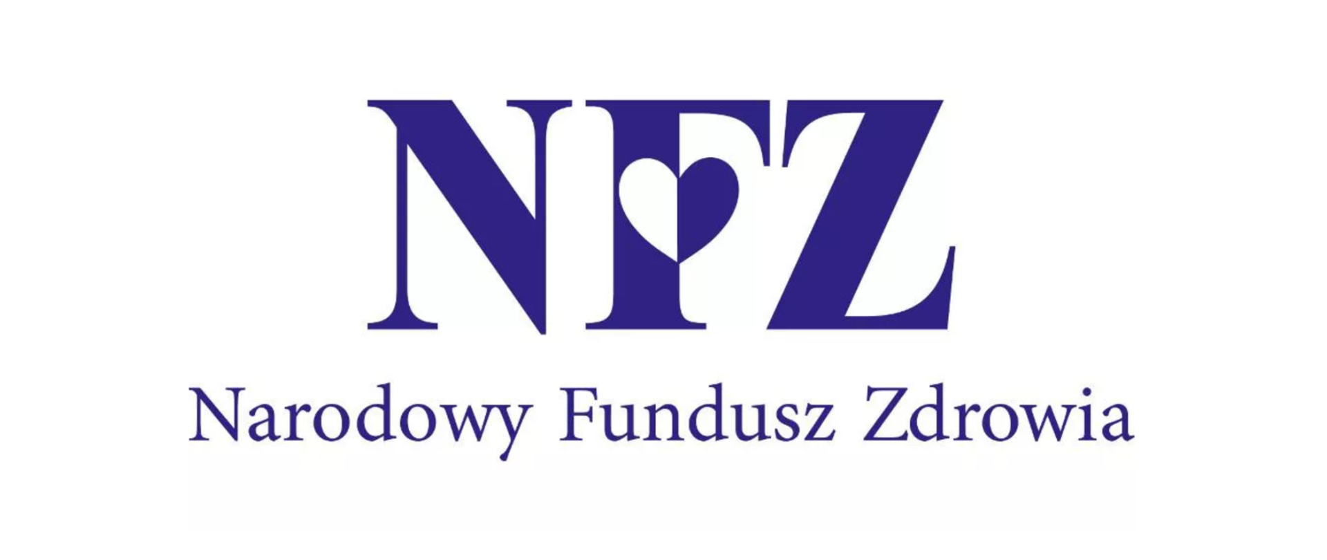 Logo NFZ - składające się z napisu Narodowy Fundusz Zdrowia i skrótowca NFZ. W kształt litery F wrysowane jest serce.