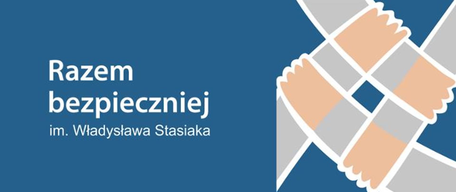 Niebieska grafika z napisem "Razem bezpieczniej" 