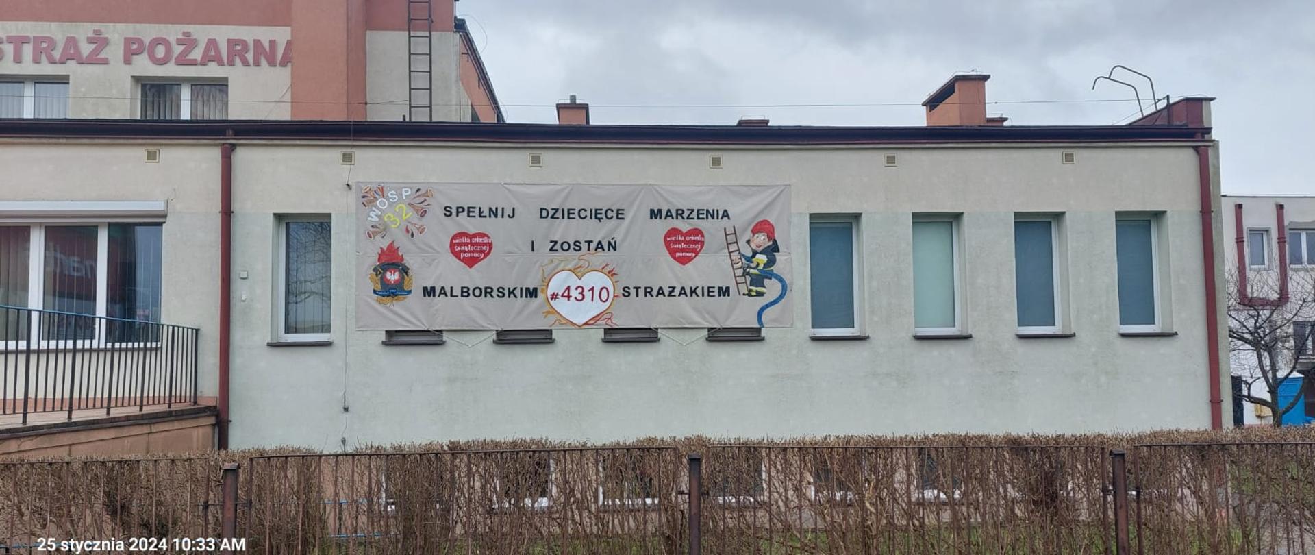 Banner z napisem SPEŁNIJ DZIECIĘCE MARZENIA I ZOSTAŃ MALBORSKIM STRAŻAKIEM
