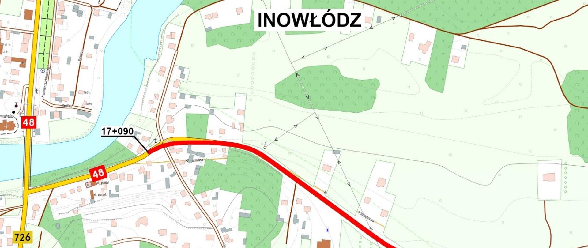 Mapa - Inowłódz - ul. Klasztorna DK48