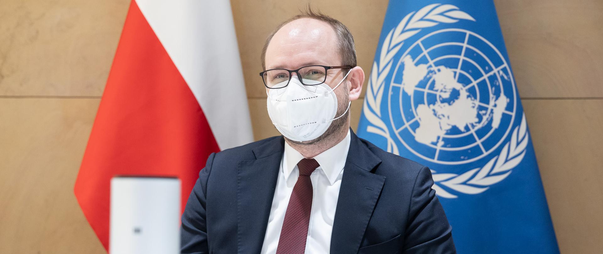 2021.03.12 Warszawa . Minister Marcin Przydacz . Wideokonferencja Rada Bezpieczenstwa ONZ Arria .Fot. Tymon Markowski / MSZ