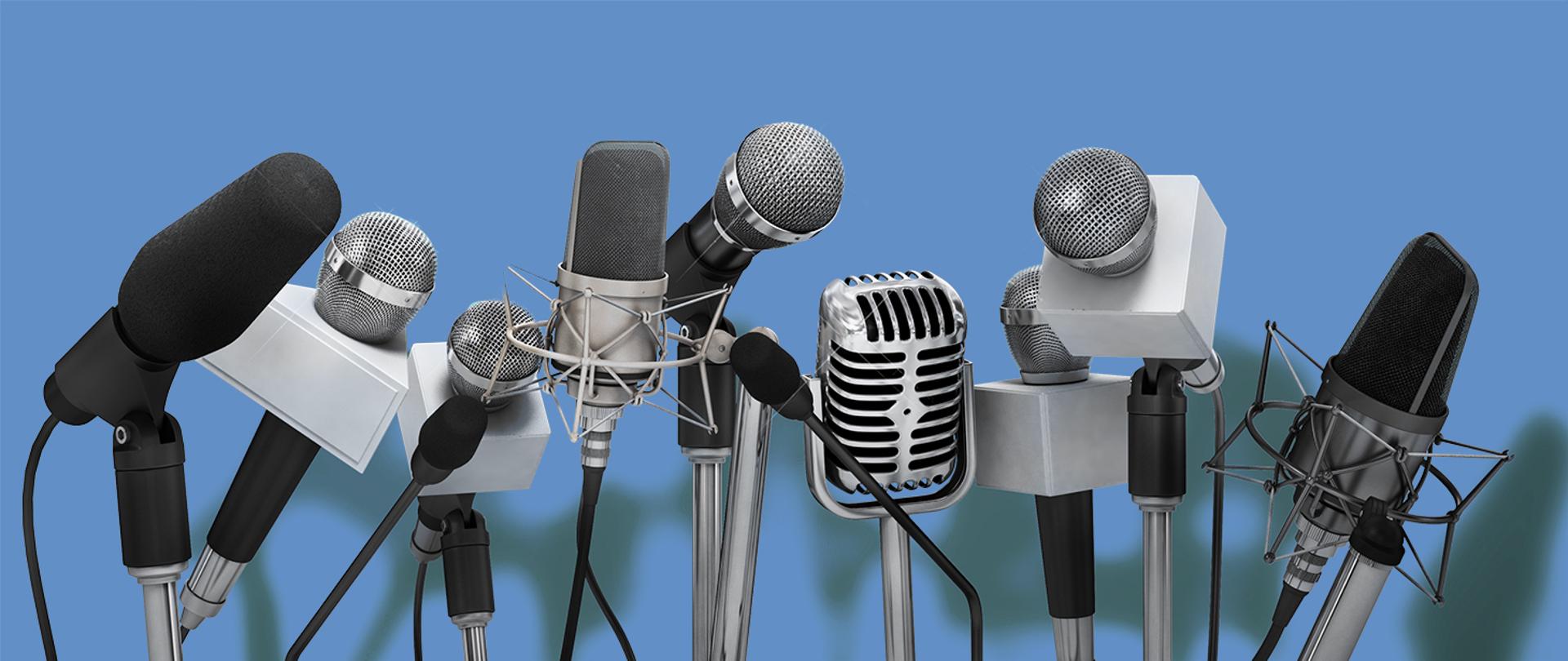 Rząd mikrofonów różnej wielkości.
