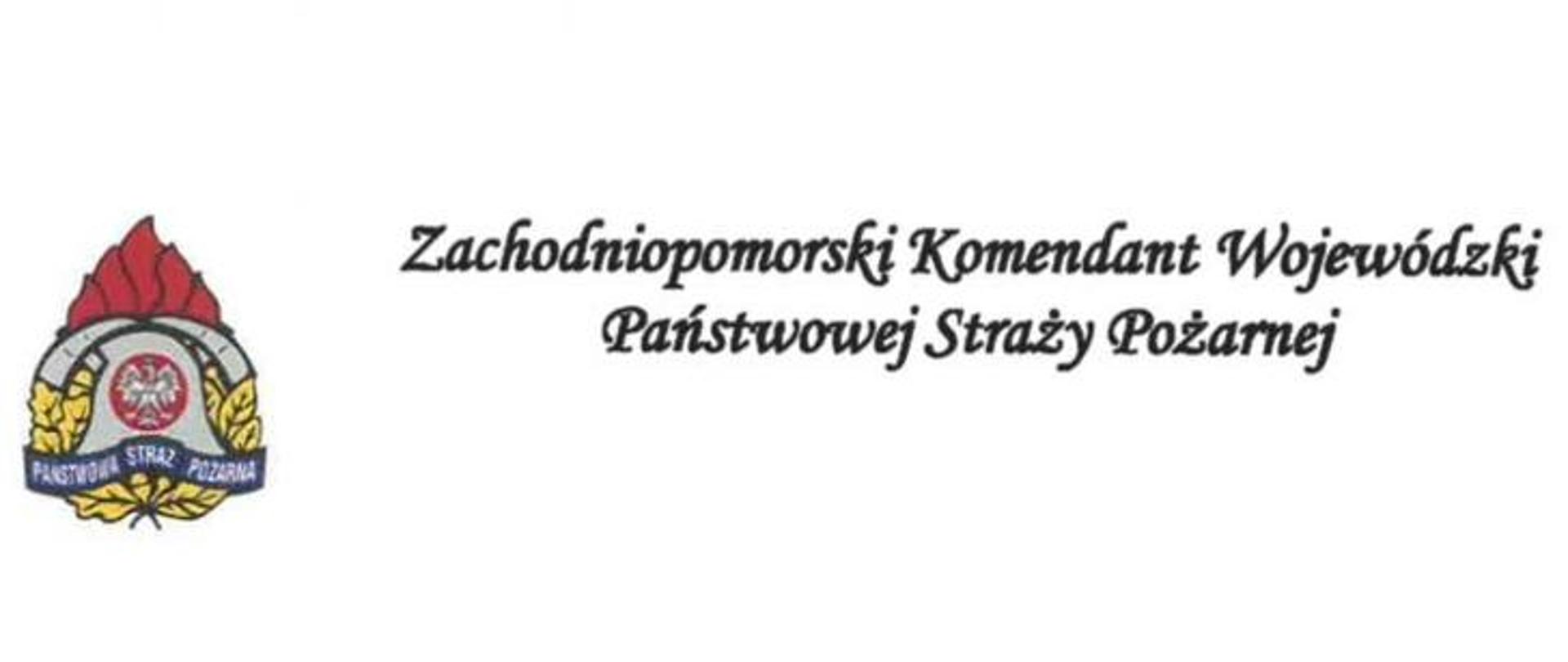 Zdjęcie przedstawia logo PSP wraz z napisem "Zachodniopomorski Komendant Wojewódzki Państwowej Straży Pożarnej