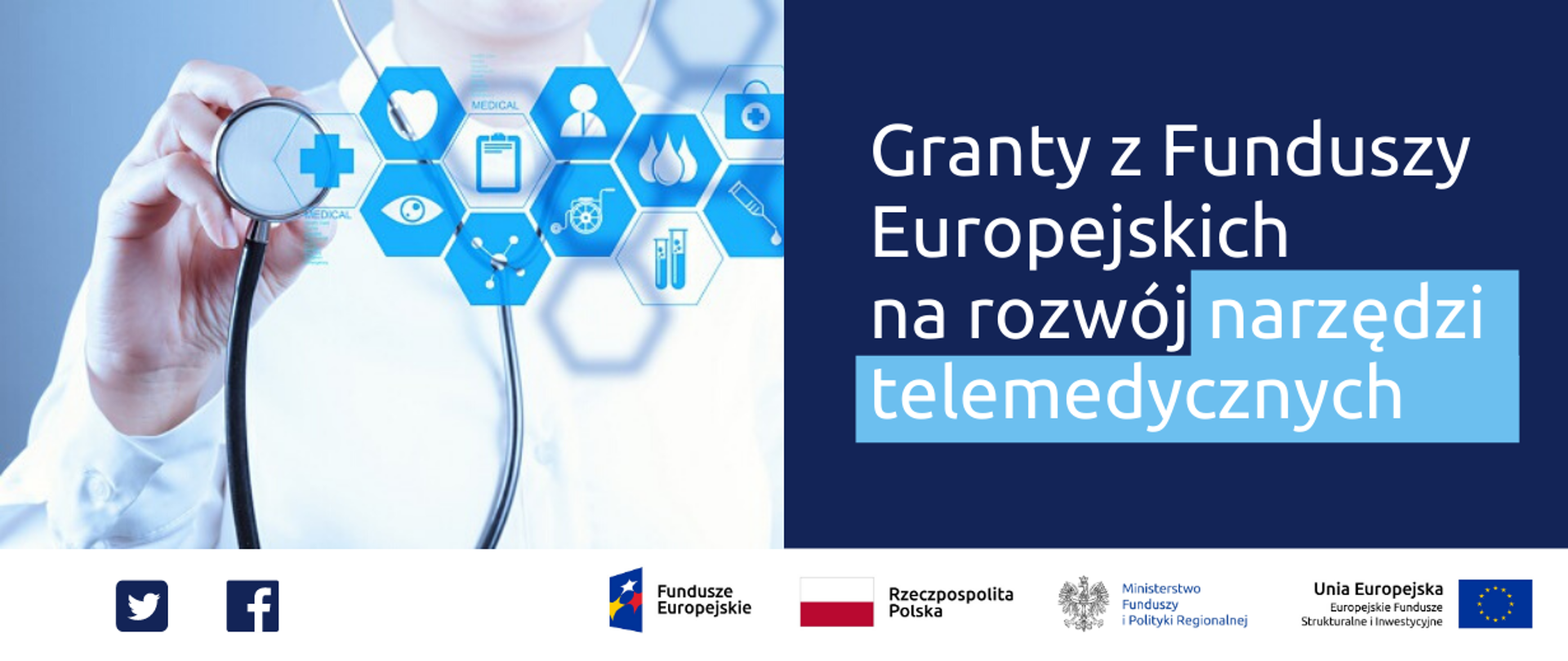 Grafika z tekstem: Granty z Funduszy Europejskich na rozwój narzędzi telemedycznych