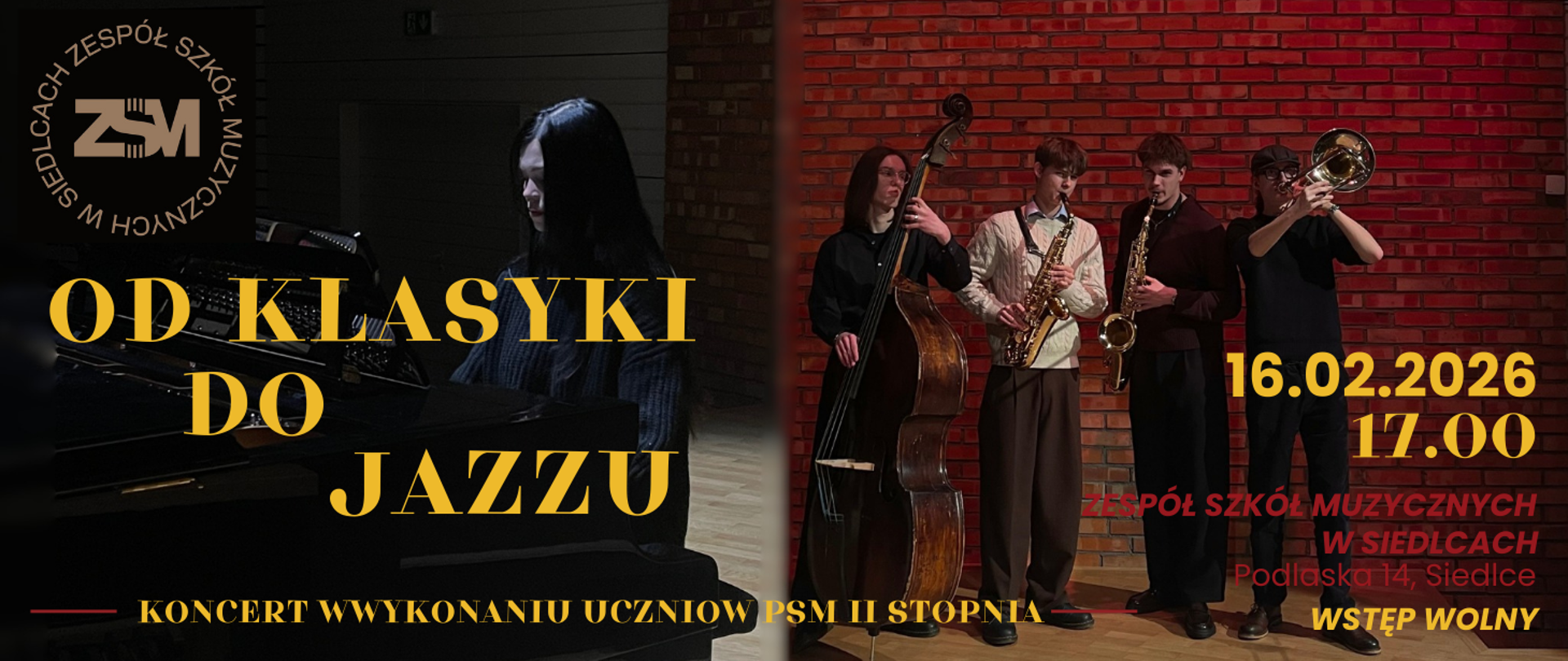 baner w tle młodzież grająca na instrumentach na scenie oraz informacja o wydarzeniu