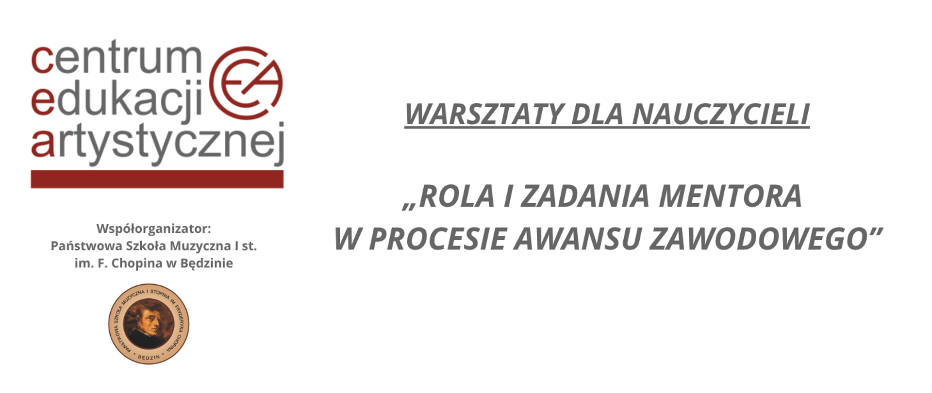 baner na białym tle, na środku nazwa warsztatów, po lewej loga organizatorów