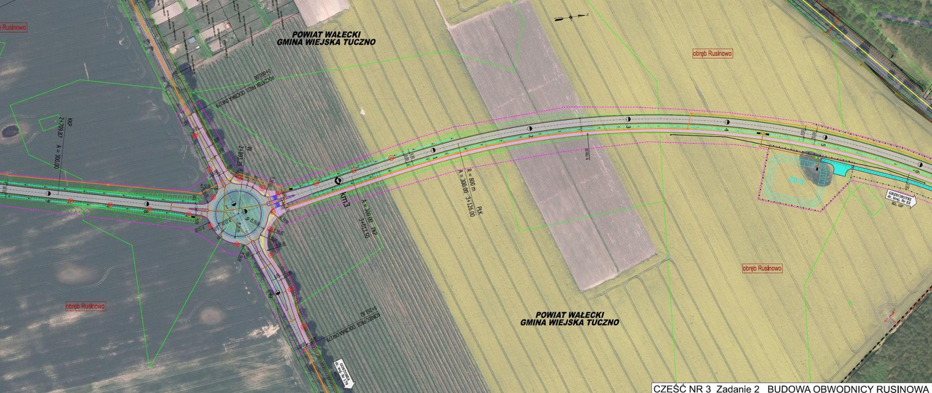 Fragment planu sytuacyjnego - obwodnica Rusinowa DK22