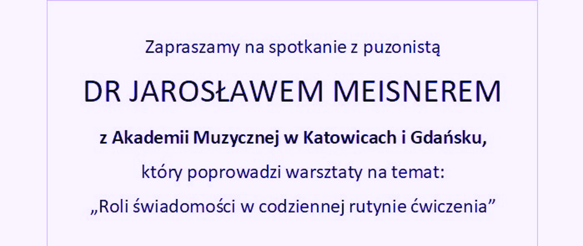 plakat jasnoniebieski z informacją o warsztatach puzonowych z dr Jarosławem Meisnerem w PSM Koźle