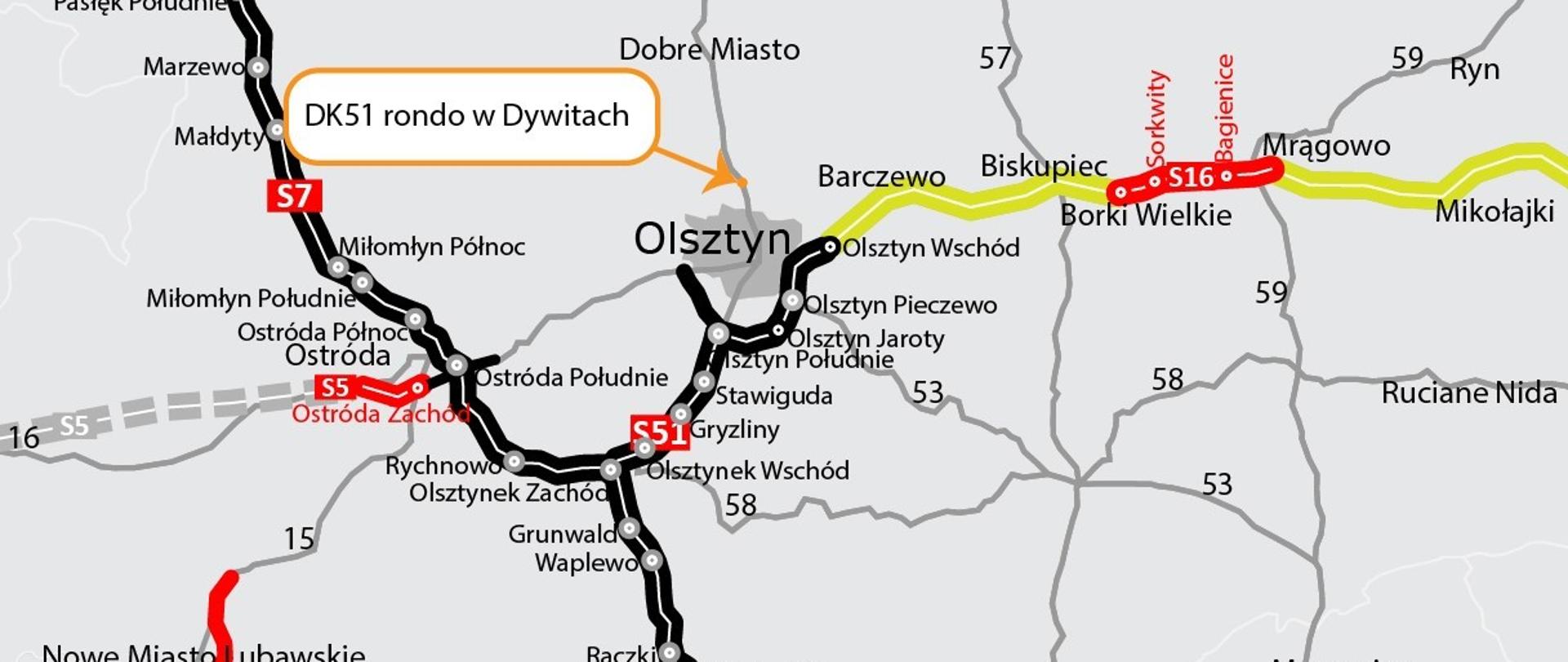 Mapa przedstawiająca lokalizację ronda w Dywitach.