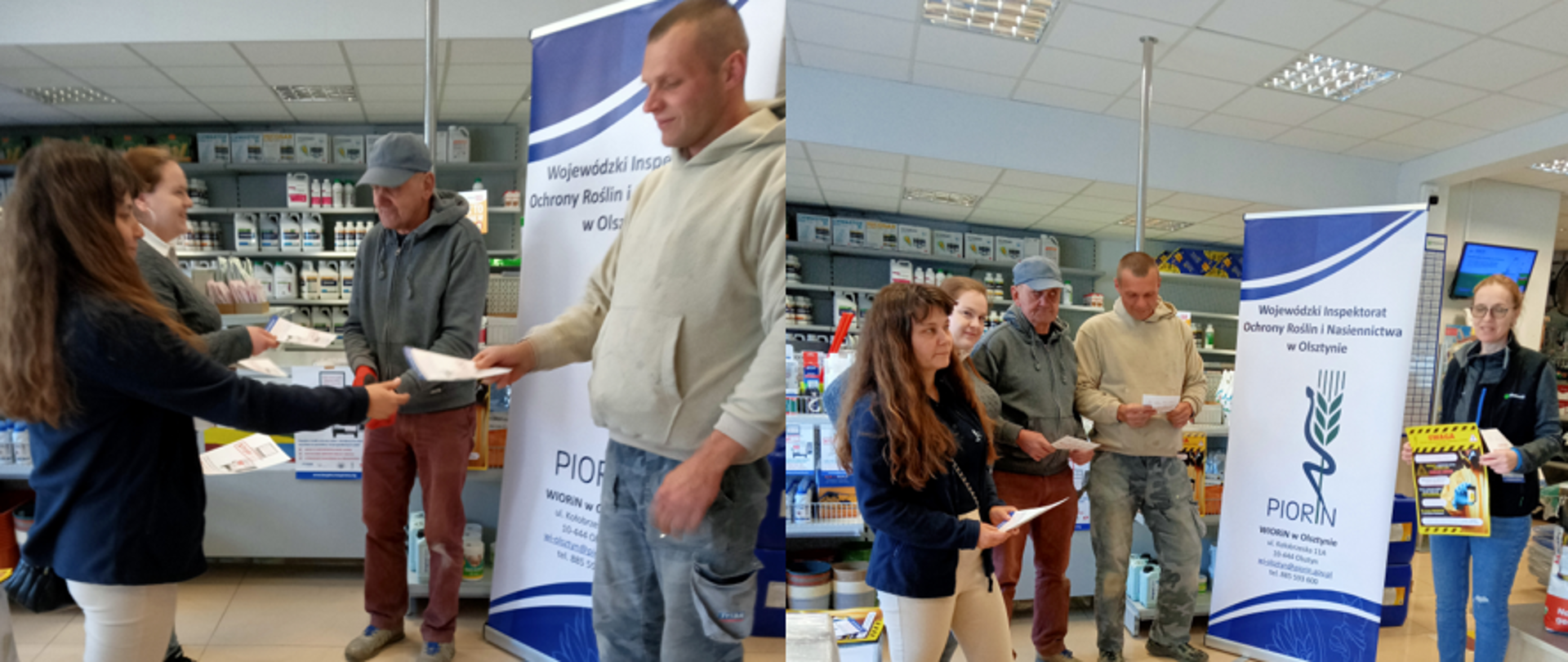 Inspektorzy przekazujący ulotki informacyjne interesantom