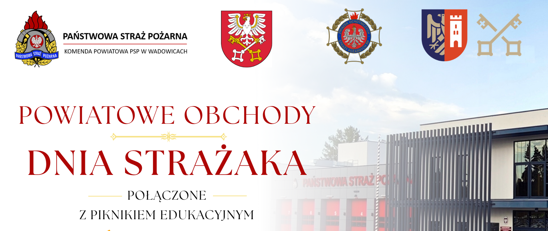 Serdecznie zapraszamy mieszkańców Powiatu Wadowickiego na Powiatowe Obchody Dnia Strażaka, które odbędą się 30 czerwca 2026 roku w siedzibie Komendy Powiatowej Państwowej Straży Pożarnej w Wadowicach przy ul. Błonie 1C.
Wydarzenie będzie połączone z Piknikiem Edukacyjnym Ochrony Ludności i Obrony Cywilnej, podczas którego przygotowano atrakcje dla dzieci i dorosłych związane z bezpieczeństwem, ratownictwem oraz ochroną ludności.
W programie przewidziano m.in.:
• stoiska edukacyjne,
• możliwość zapoznania się z zasadami reagowania w sytuacjach zagrożenia.
To doskonała okazja, aby wspólnie świętować Dzień Strażaka, poznać specyfikę służby strażaków oraz spędzić czas w rodzinnej atmosferze.
Zapraszamy całe rodziny do udziału w tym wyjątkowym wydarzeniu!
