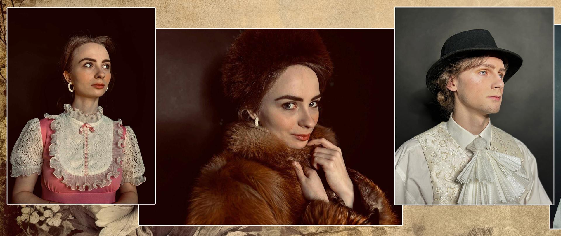 Słuchaczka I roku i Słuchacz I roku na kierunku Teatr ucharakteryzowana na Helenę Modrzejewską oraz Wojciecha Bogusławskiego