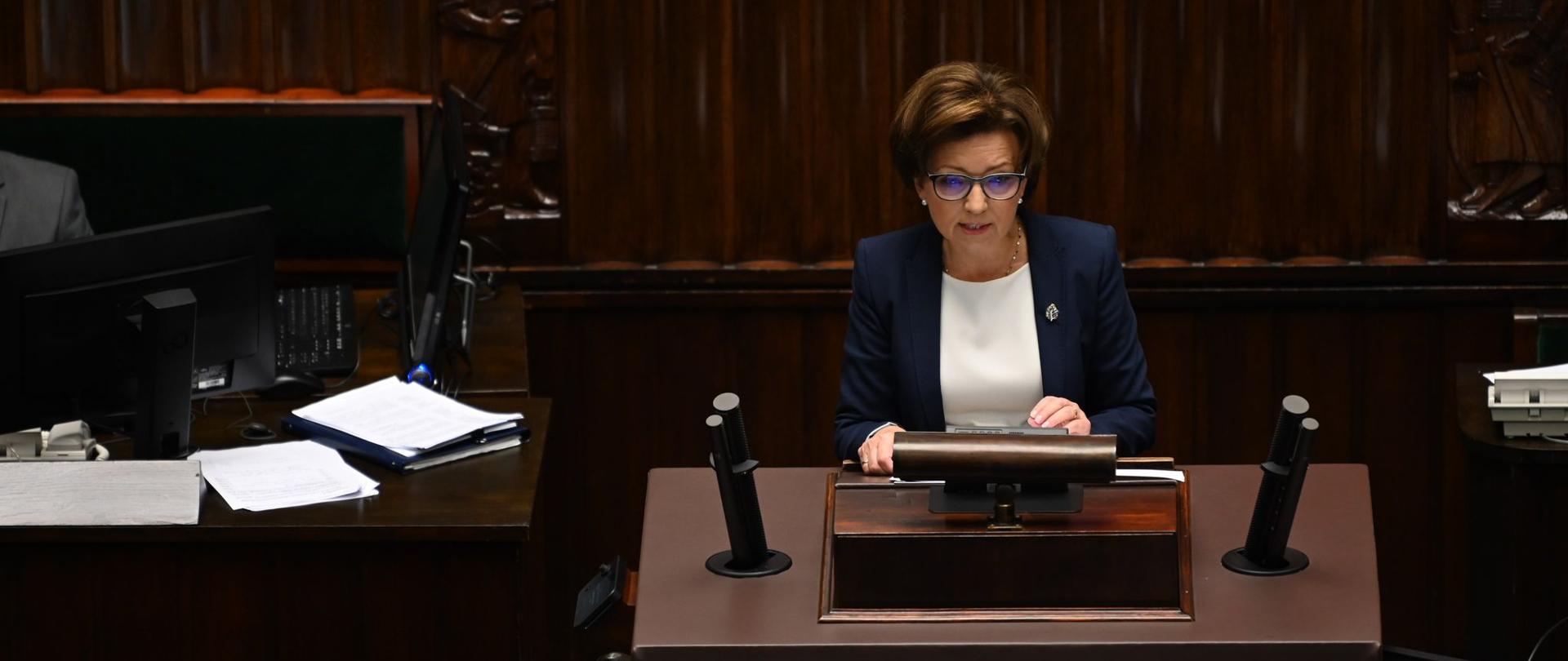 Minister Marlena Maląg podczas w Sejmie RP