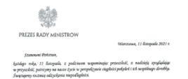 Zdjęcie przedstawia skan listu okolicznościowego Prezesa Rady Ministrów do członków korpusu służby cywilnej