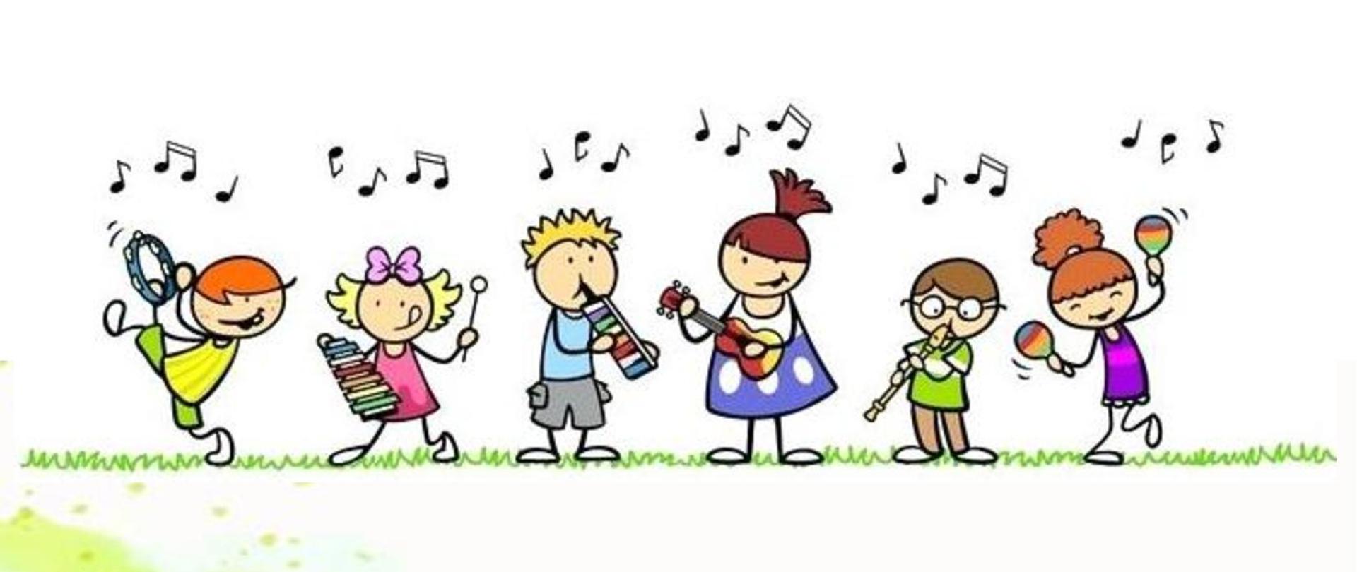 Kolorowe tło. Na środku dzieci grające na różnych instrumentach. U góry czarny napis Państwowa Szkoła Muzyczna I st, im. Karola Namysłowskiego w Szczebrzeszynie. Pod spodem zielony napis Koncert uczniów klas pierwszych. U dołu czarny napis 5 czerwca 2024 roku (środa) godz. 16. 30 sala koncertowa