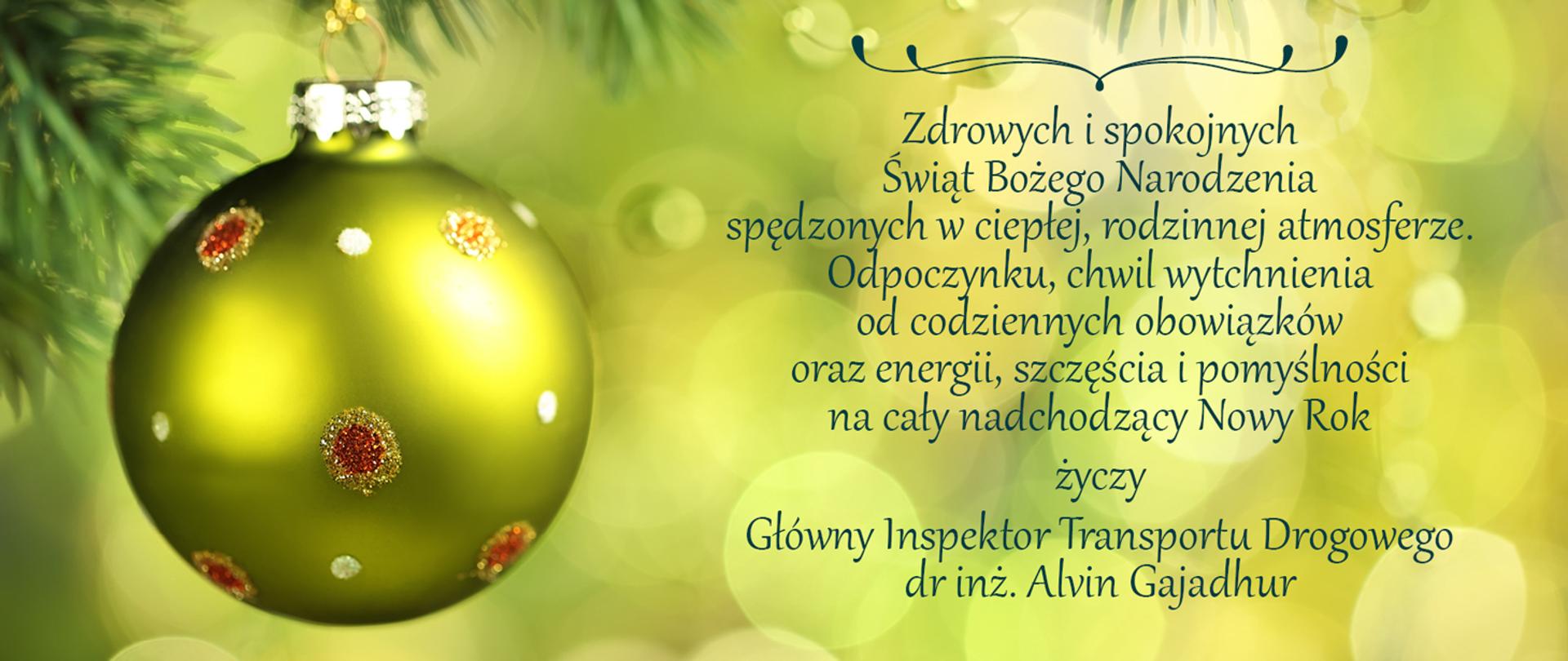 Życzenia Głównego Inspektora Transportu Drogowego Alvina Gajadhura na Święta Bożego Narodzenia i 2023 rok

