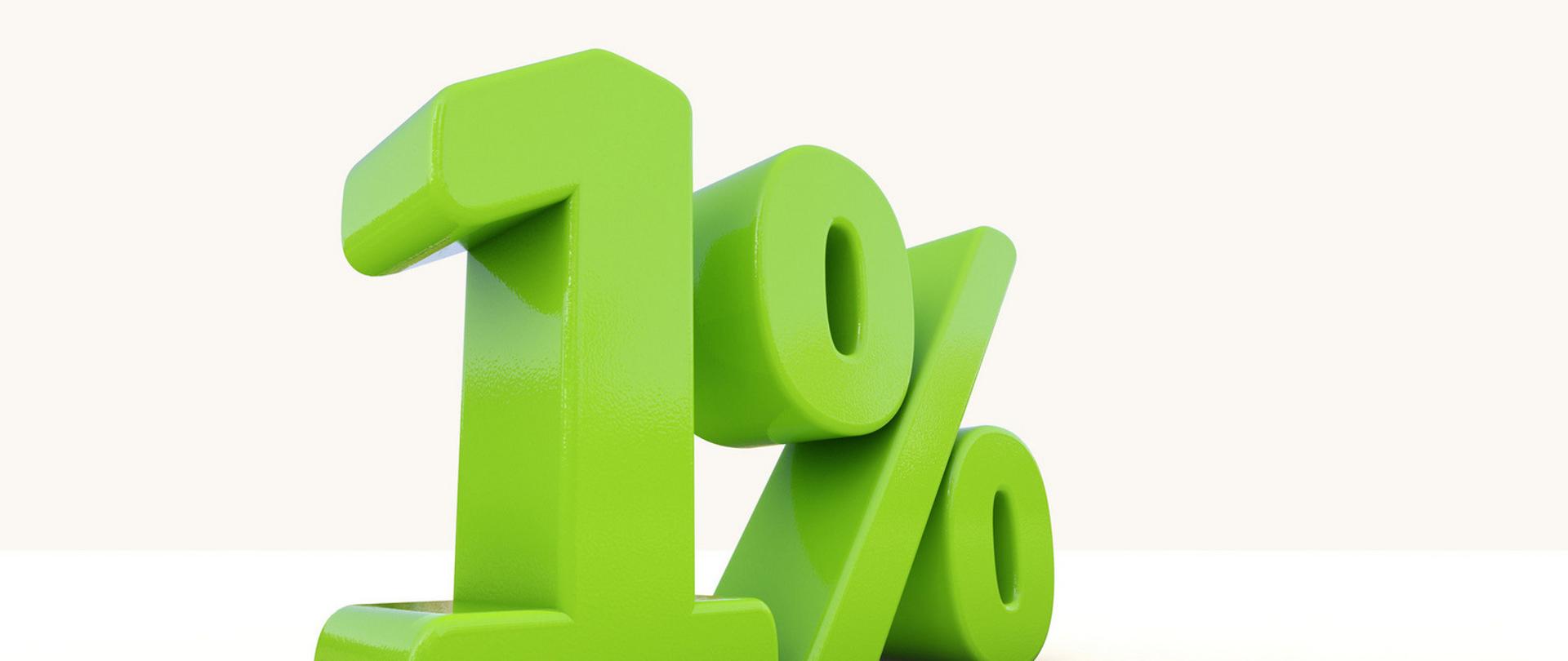 Zielony trójwymiarowy napis 1 procent.