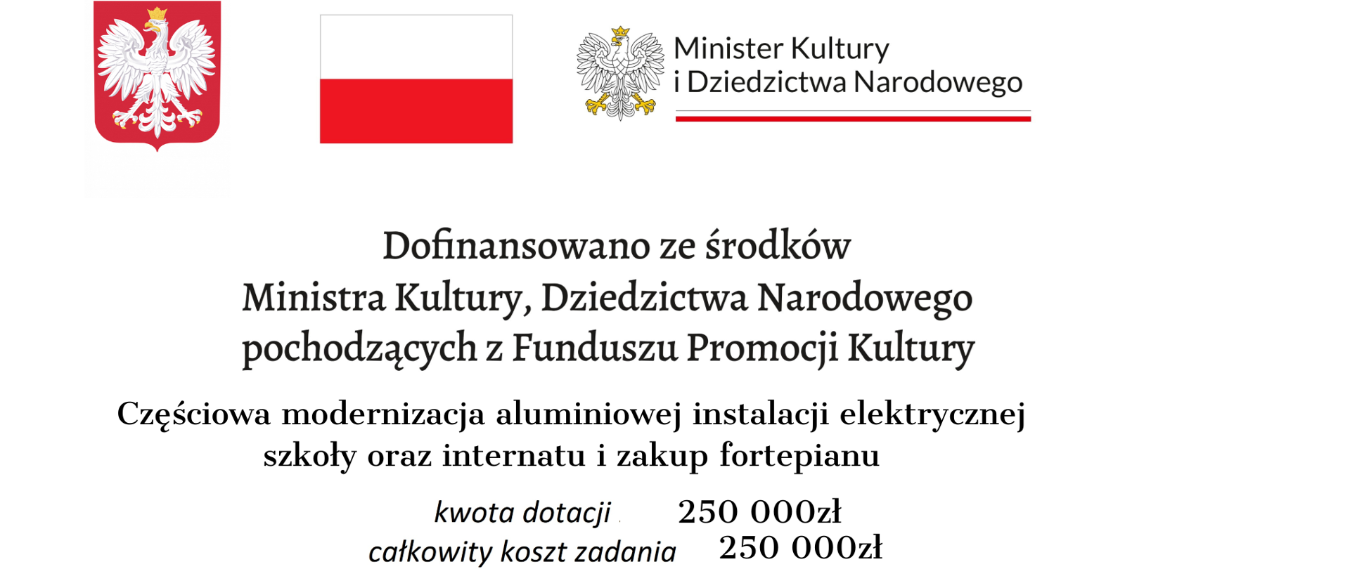 Dotacja Częściowa modernizacja aluminiowej instalacji elektrycznej szkoły oraz internatu i zakup fortepianu 