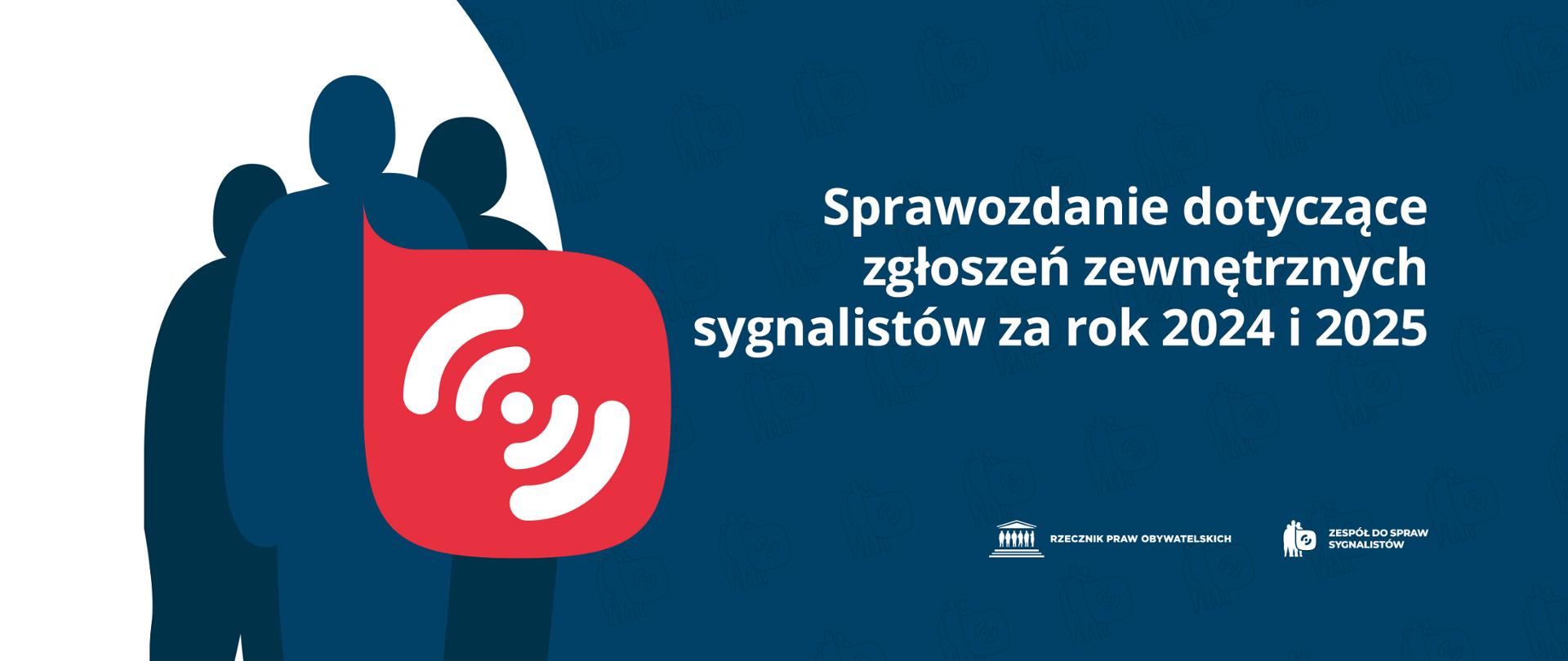 grafika z tekstem "sprawozdanie dotyczące zgłoszeń zewnętrznych sygnalistów za rok 2024 i 2025"