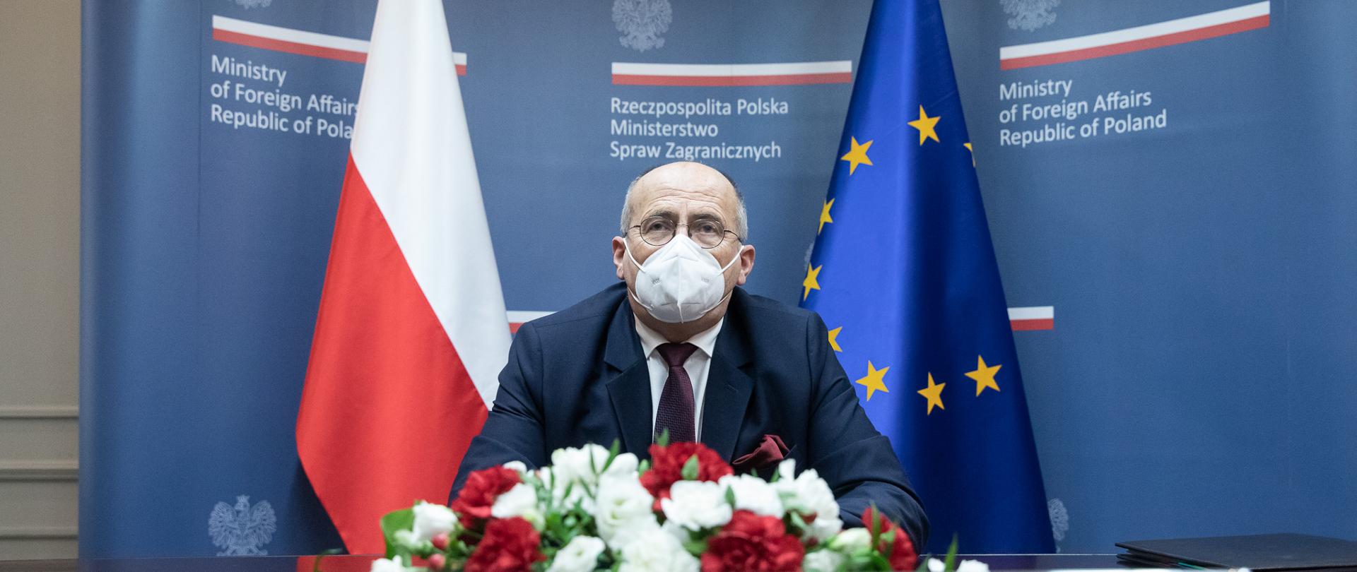 2020.11.18 Warszawa . Minister Zbigniew Rau . Konferencja Utrechcka oraz rozmowy bilateralne z Niderlandy .Fot. Tymon Markowski / MSZ