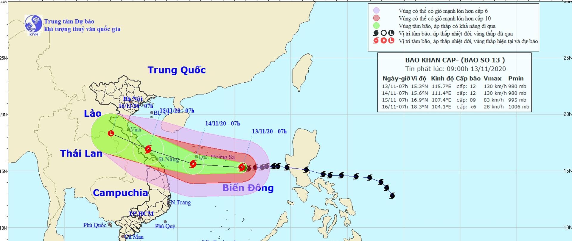 Mapa przedstawiająca prognozę tajfunu "Vamco"