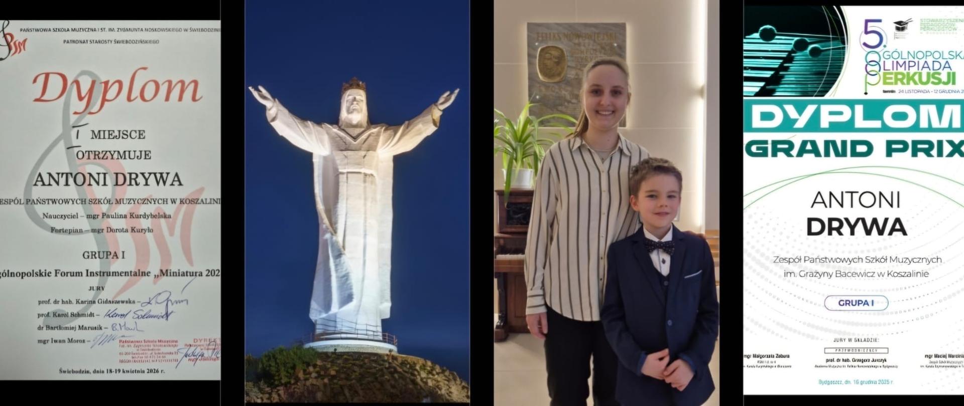 Na grafice dyplom, Jezus, uczeń i nauczycielka oraz jego dyplom