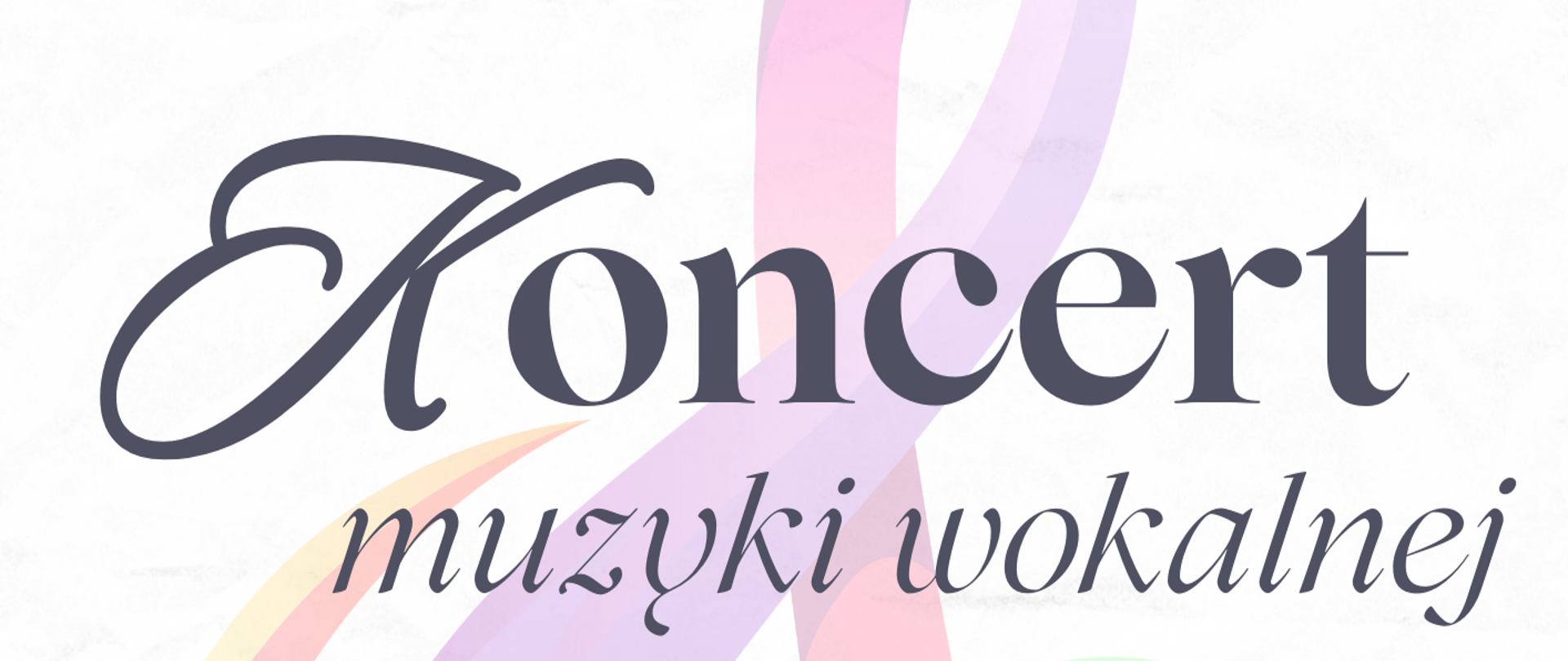 Plakat informujący o koncercie muzyki wokalnej. W górnej części logo szkoły - czerwona nutka na żółtym tle, z prawej strony nazwa szkoły. W centralnej części plakatu Nazwa koncertu, data i godzina wydarzenia. Z prawej strony plakatu wypisani zostali wykonawcy koncertu. W dolnej części plakatu strona www szkoły. W lewym dolnym rogu kolorowe nuty, w części środkowej różowy mikrofon. Tło plakatu przedstawia kolorowy klucz wiolinowy. 