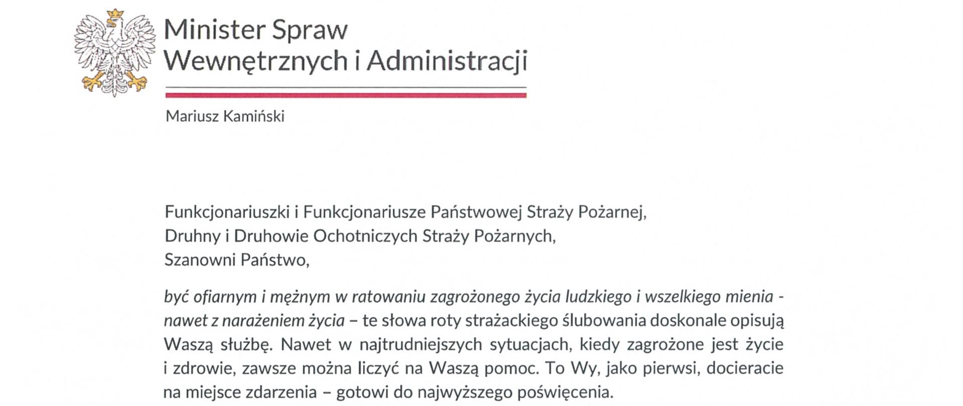 Życzenia Ministra Spraw Wewnętrznych i Administracji z okazji Dnia Strażaka