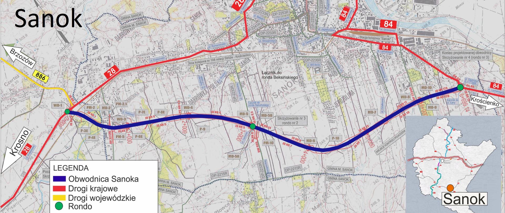 Mapa - obwodnica Sanoka