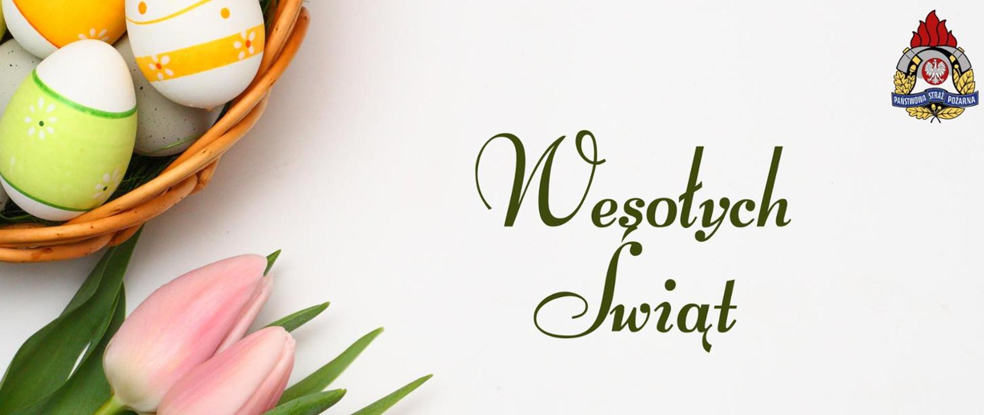 Zdjęcie przedstawia napis Wesołych Świąt i pisanki