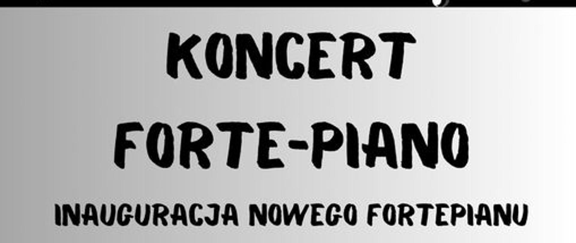 Plakat w barwach czarno-biało-szarych. W górnej części rysunki zapisu nutowego, w dolnej zdjęcie fragmentu klawiatury. Tekst jak w treści artykułu.